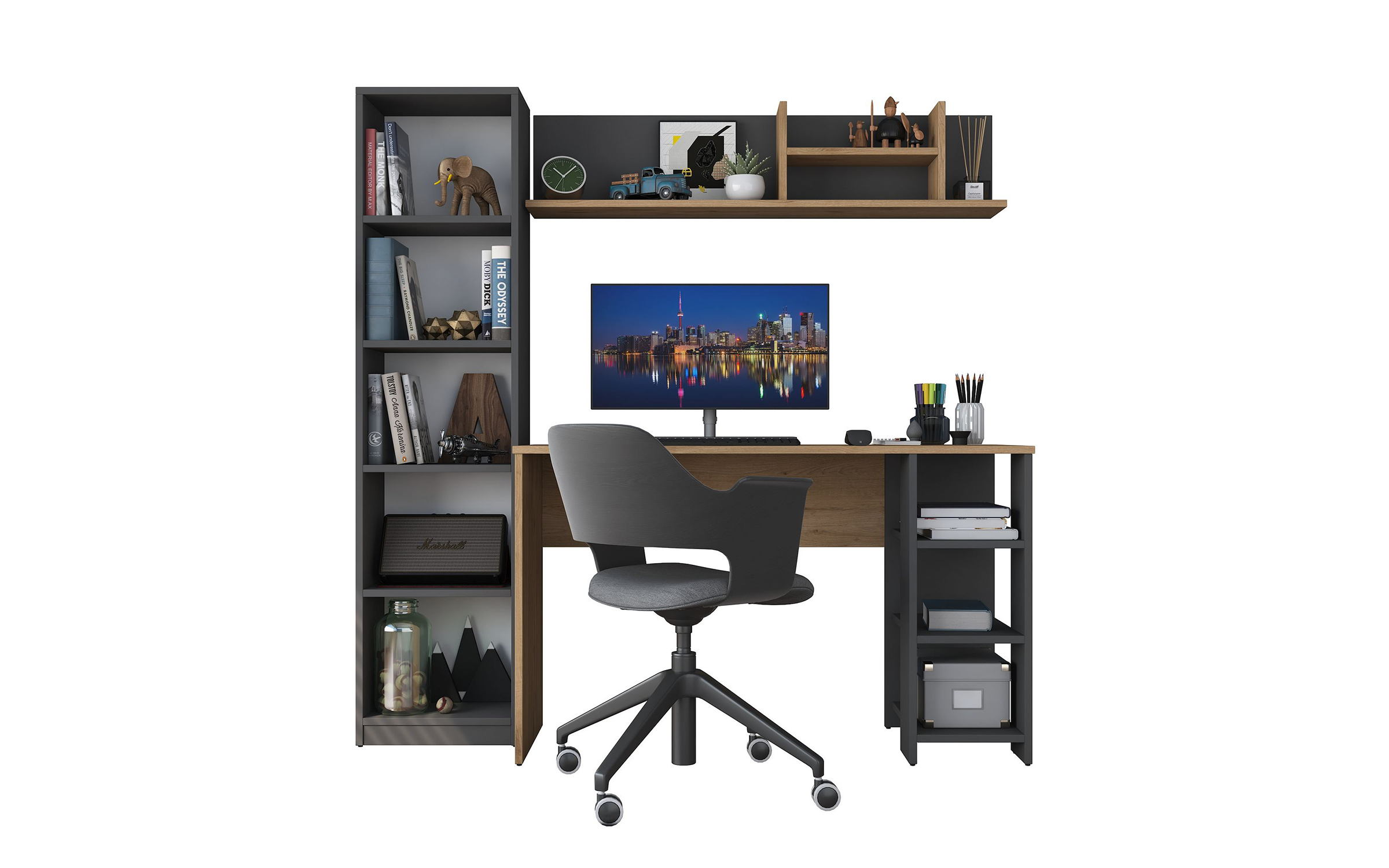 Письменный стол + стеллаж Гарри, орех + антрацит  7